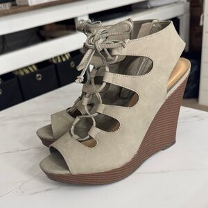 Dollhouse Beige Lace-Up Wedges